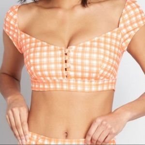 MODCLOTH Sissone Textured Orange Cap Sleeves Bikini Too M